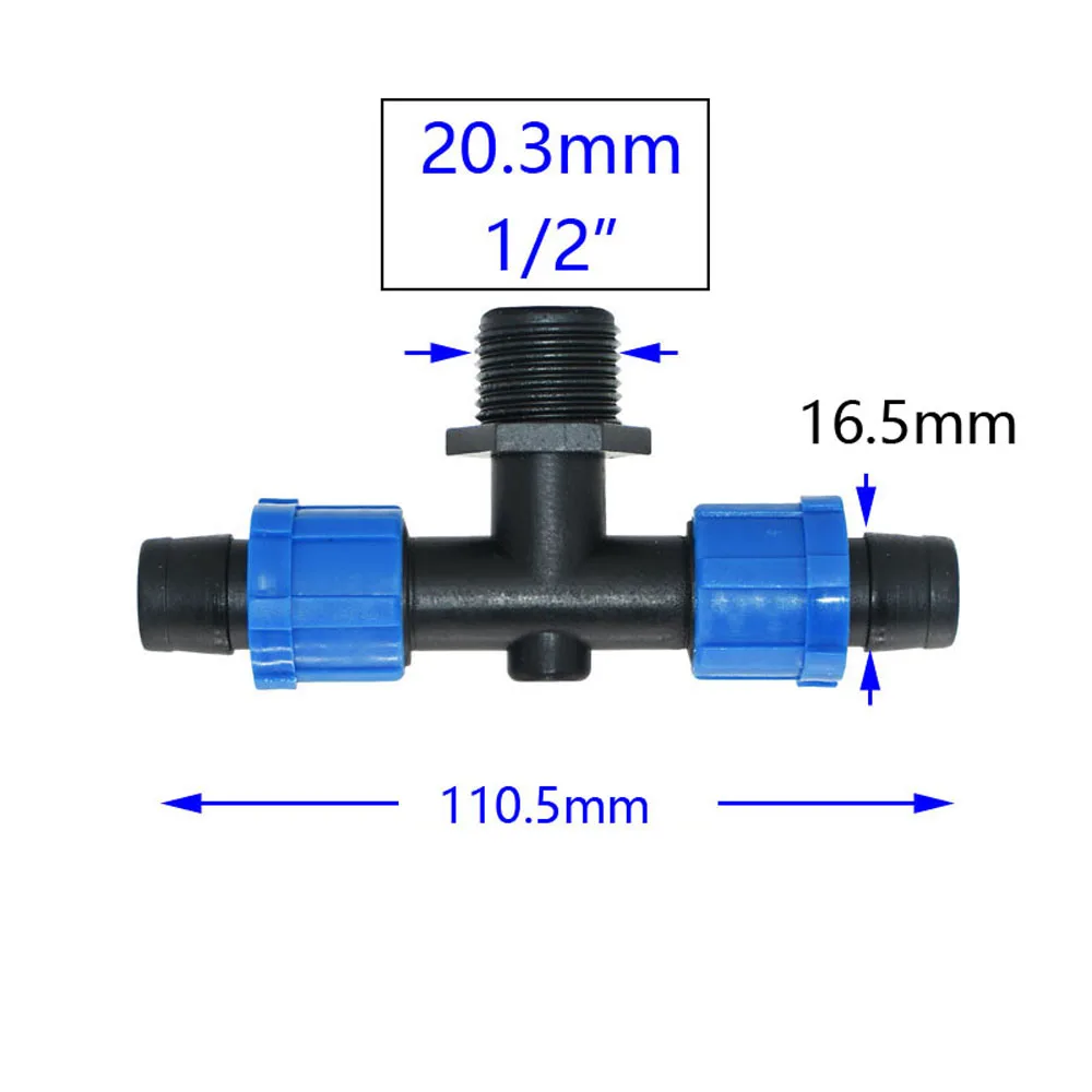 20 штук соединителей капельной ленты Tee Elbow End Plug Coupler Water Splitter с гайкой-защелкой для соединения системы орошения с резьбой 1/2 или 3/4 дюйма.