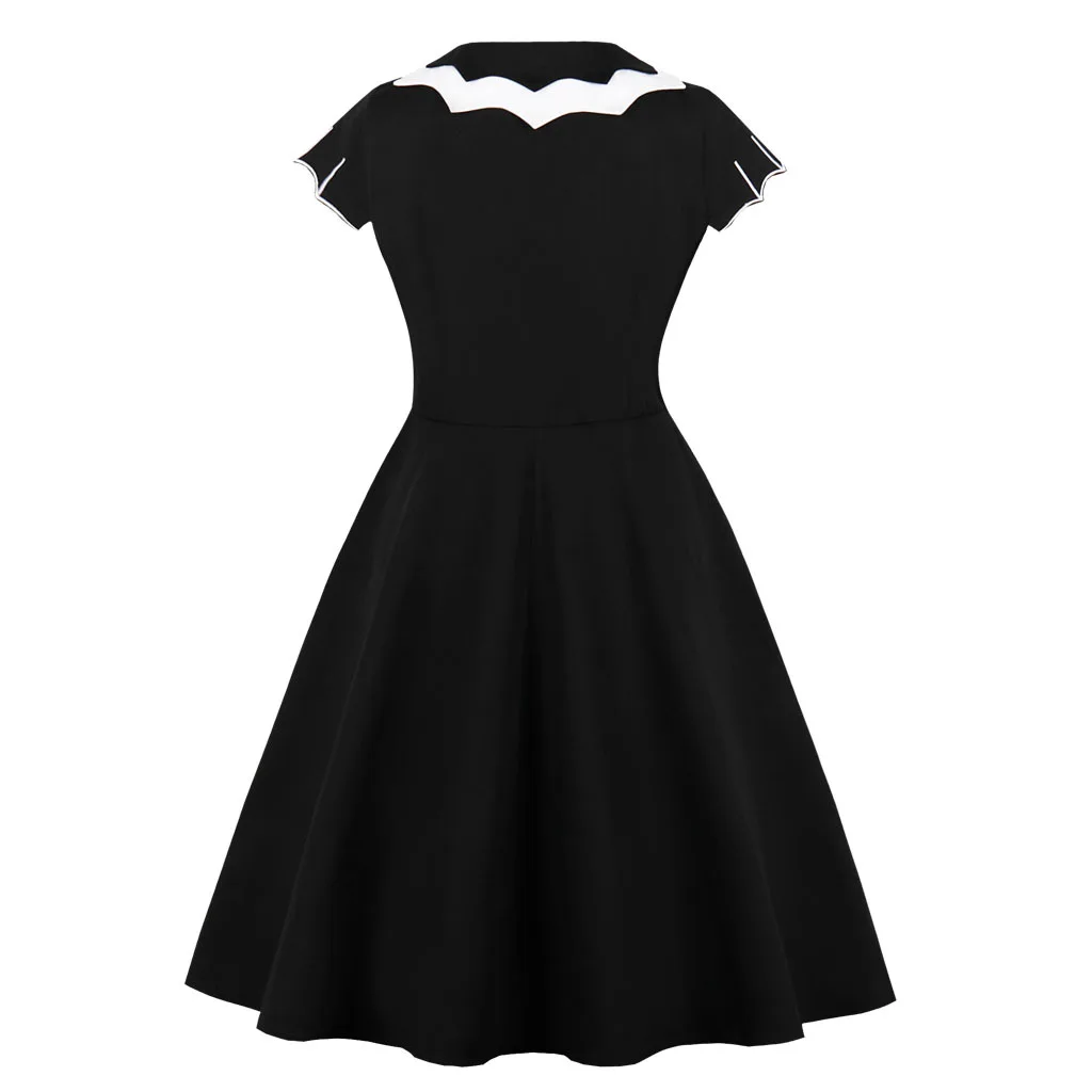 

Dresses For Women New Cross-Border Popular Halloween Bat Embroidered Plus-Sized Short-Sleeve Dress Vestidos