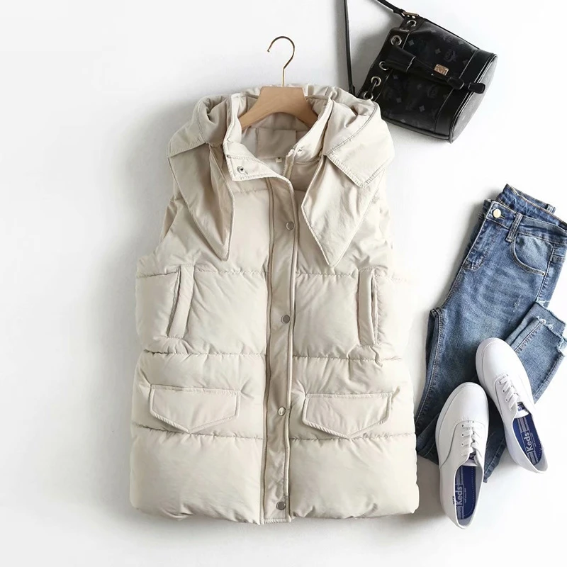 

Cotton casual vest, women's Hoodie, thick coat, sleeveless, solid color, winter, 2021