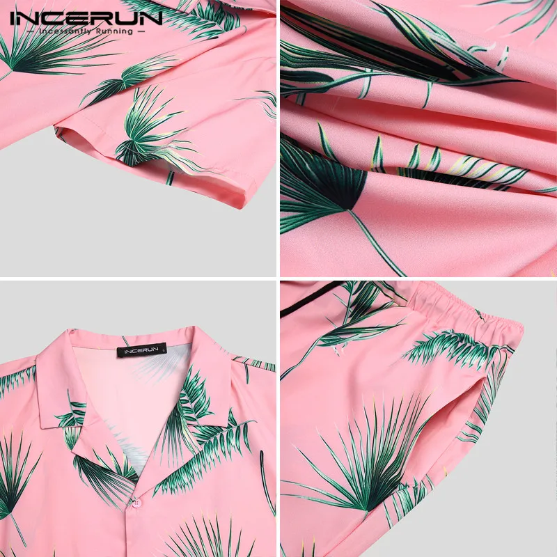 

INCERUN Print Men Hawaiian Sets 2021 Short Sleeve Streetwear Shirt Casual Shorts Fashion Breathable Lapel Beach Men's Suit S-5XL