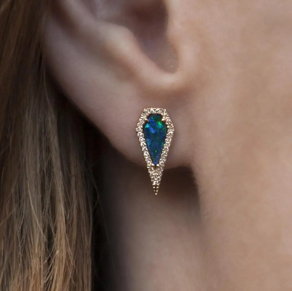 

Gold color blue purple fire opal stone irregular spike opal geometric women stud earring