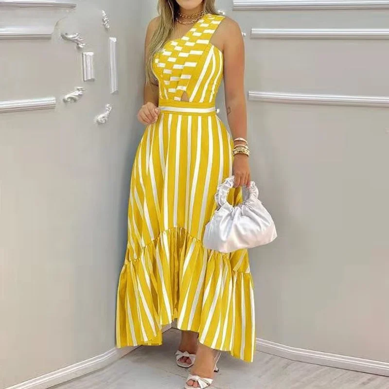 

Long Dresses For Women Fashion Sleeveless Stripe Maxi Dress Woman Summer Boho Elegant Casual