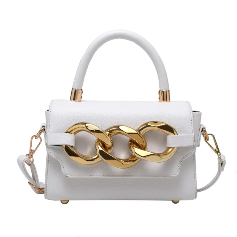 

Fashion Messenger Bag Ladies Pu Leather Acrylic Chain Small Square Flap Solid Color Leisure Travel One-shoulder Messenger Bag