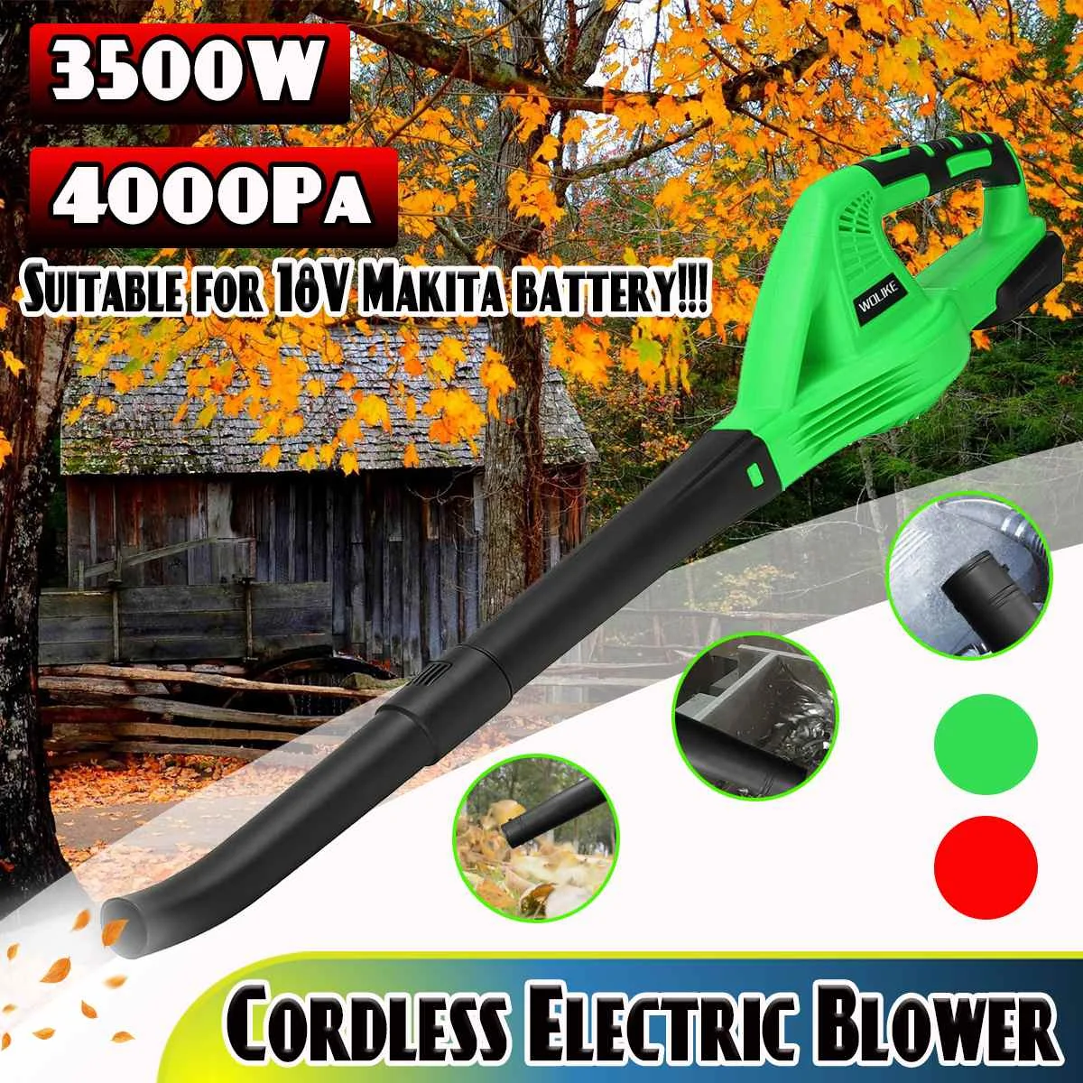 

3500W 4000Pa Cordless Electric Air Blower Blowing Leaf Blower PC Dust Cleaner Collector For Makita 18V Battery