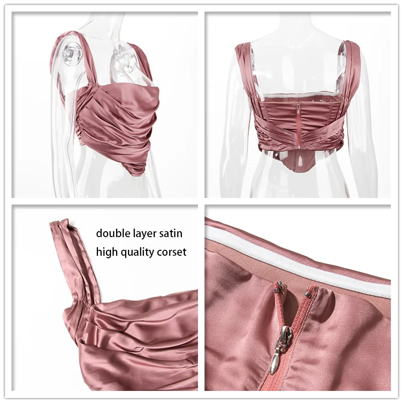 

Townlike 2021 Summer Double Layer Stretch Satin Corset Slim Sexy Crop Top Women Short Corset Top With Fishbone Female Mujer
