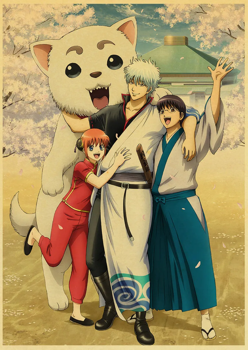 Мультяшный постер Gintama ретро из крафт-бумаги офис бар кафе домашний