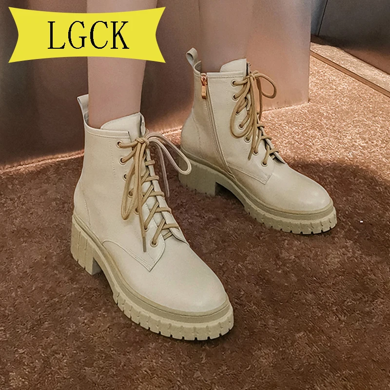 

Big Size 34-40 Ankle Boots Women High Platform Ankle Shoes Chunky Genuine Leather Motorcycle Ladies Fashion Women Martins Boots