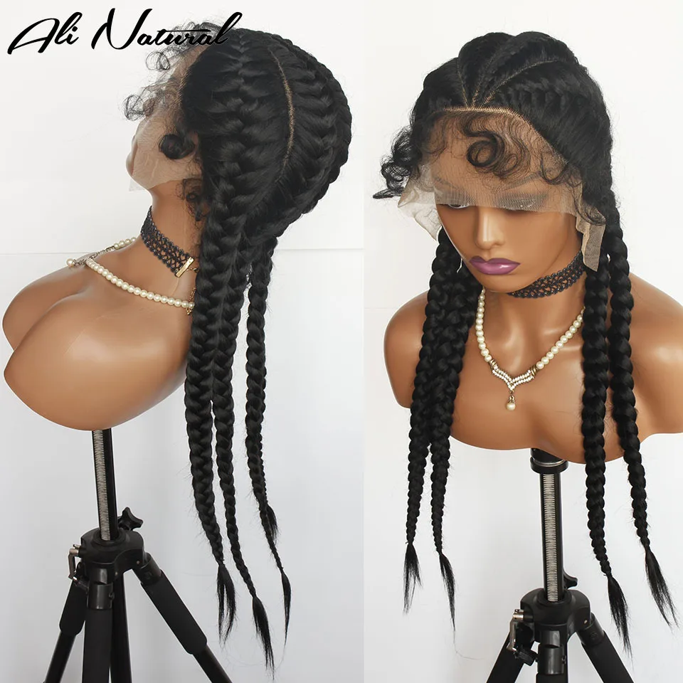 20 inches Box Braided Wigs Synthetic Lace Front Wigs With Baby Hair Double Dutch Braid Wigs For Women Cornrow Braids Lace Wigs