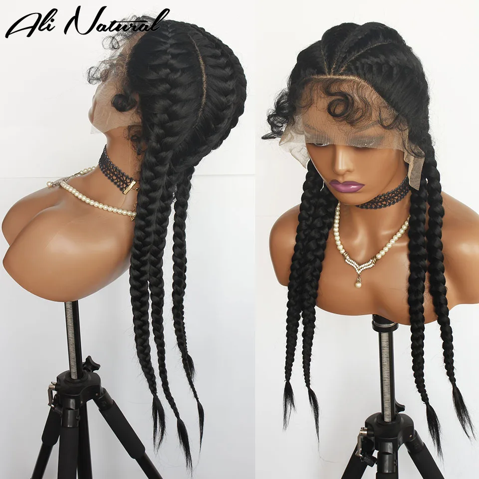20inche 4 Braid Wig Synthetic Triangle Lace Frontal Wigs High Quality Box Braids African Full Braided | Шиньоны и парики