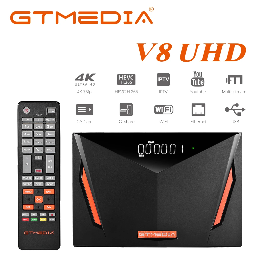 

4K ultra-high HD GTMEIDA V8 UHD DVB-S/S2/S2X,DVB + T/T2/ISDB-T/кабельная ТВ-приставка/декодер/приемник спутникового телевидения CCam