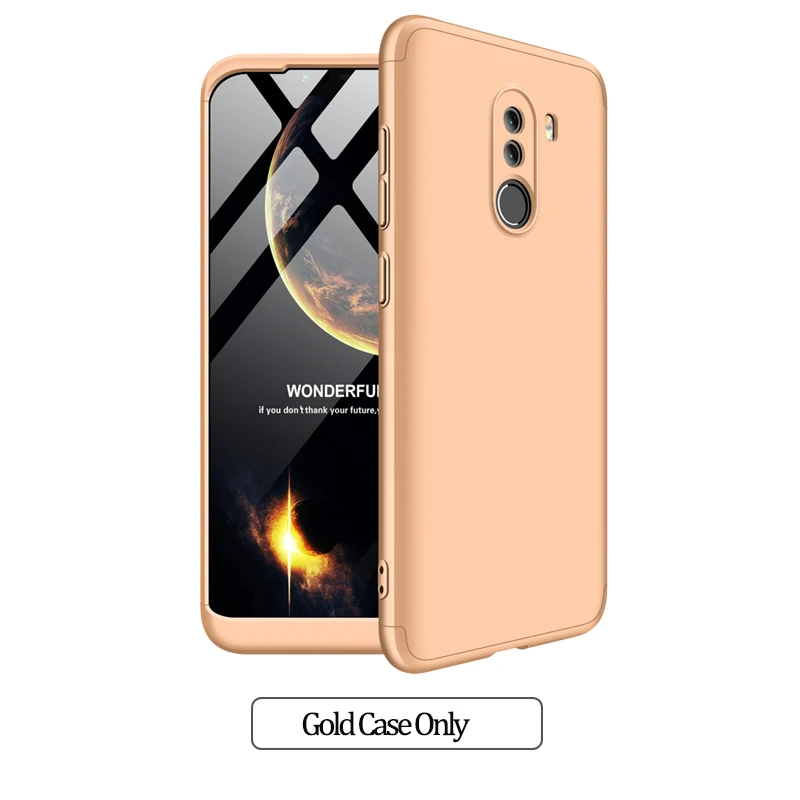 Gold Case Only 3-в-1 Стекло+ бронированный чехол для телефона xiaomi pocophone F1 case 360 Жесткий ПК анти-противоударный бампер чехол pocofone f1 оригинальным стеклянным корпусом xiaomi pocophone f1 чехол на Покофон Ф1 чехол - Цвет: Gold Case Only