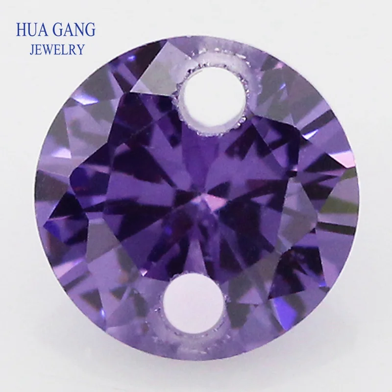 

Double Holes Cubic Zirconia AAAAA Violet CZ Loose Stones For DIY Jewelry Wholesale Beads High Quality CZ With Holes