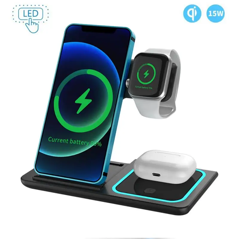 

15W Fast Wireless Charger 3 In 1 Qi Charging Dock Station For IPhone 12 11 X Samsung S21 S20 Apple Watch SE 6 5 4 3 AirPods Pro