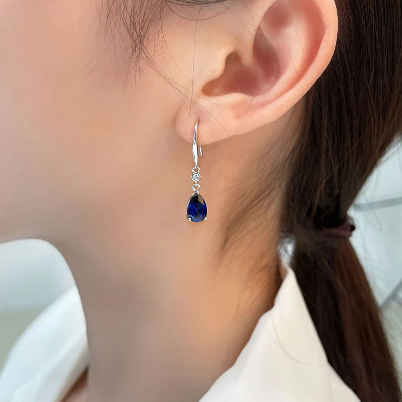 

COSYA 100% 925 Sterling Silver Blue Water Drop High Carbon Diamond Elegant Earrings For Women Engagement Party Fine Jewelry Gift