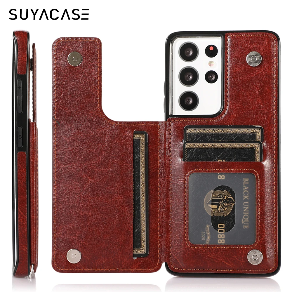 

Leather Case For Samsung Galaxy S21 S20 FE S10 E S9 S8 Note 20 10 9 8 Ultra Plus Lite S7 Edge Card Holder Stand Phone Bags Cover