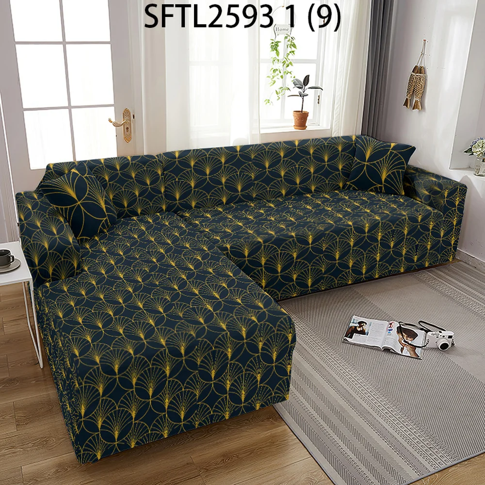 Черные эластичные чехлы для диванов с геометрическим рисунком в стиле ретро