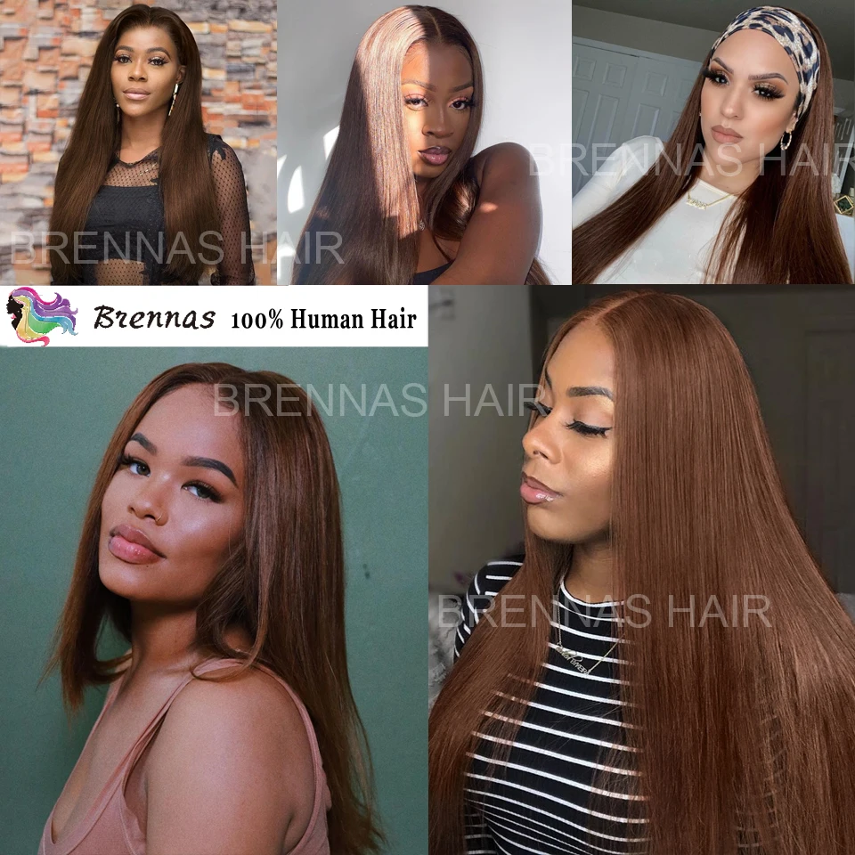 

Brown Color Silk Straight Wig 13x4 Lace Front Human Hair Wig 4X4 Lace Closure Wig Brazillian Remy Hair Long Straight Wig