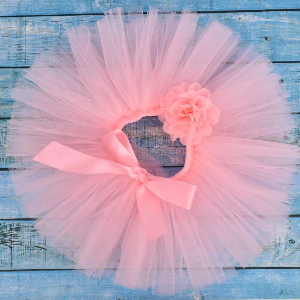 

Розовая однотонная пушистая юбка-пачка и повязка на голову для маленьких девочек, комплект для новорожденных, костюм для фотосессии, фатино...
