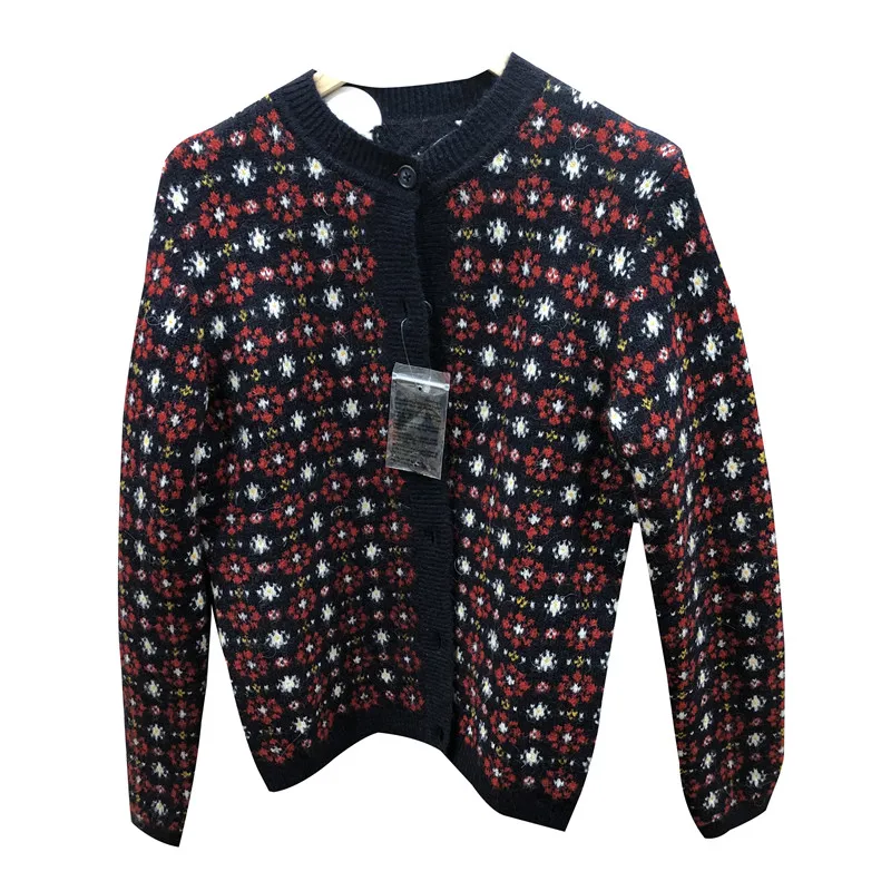 

U family's New Retro jacquard crew neck loose knit cardigan sweater women's versatile coat 422604