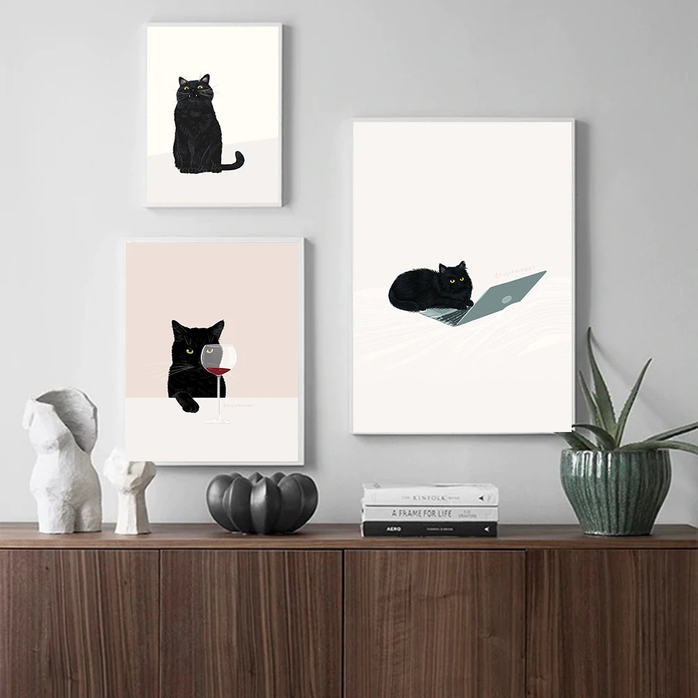 

Wall Art Canvas Painting Kawaii Funny Animal Black Cats Poster Print Nursery Wall Art Picture Nordic Baby Kid Bedroom Decoration