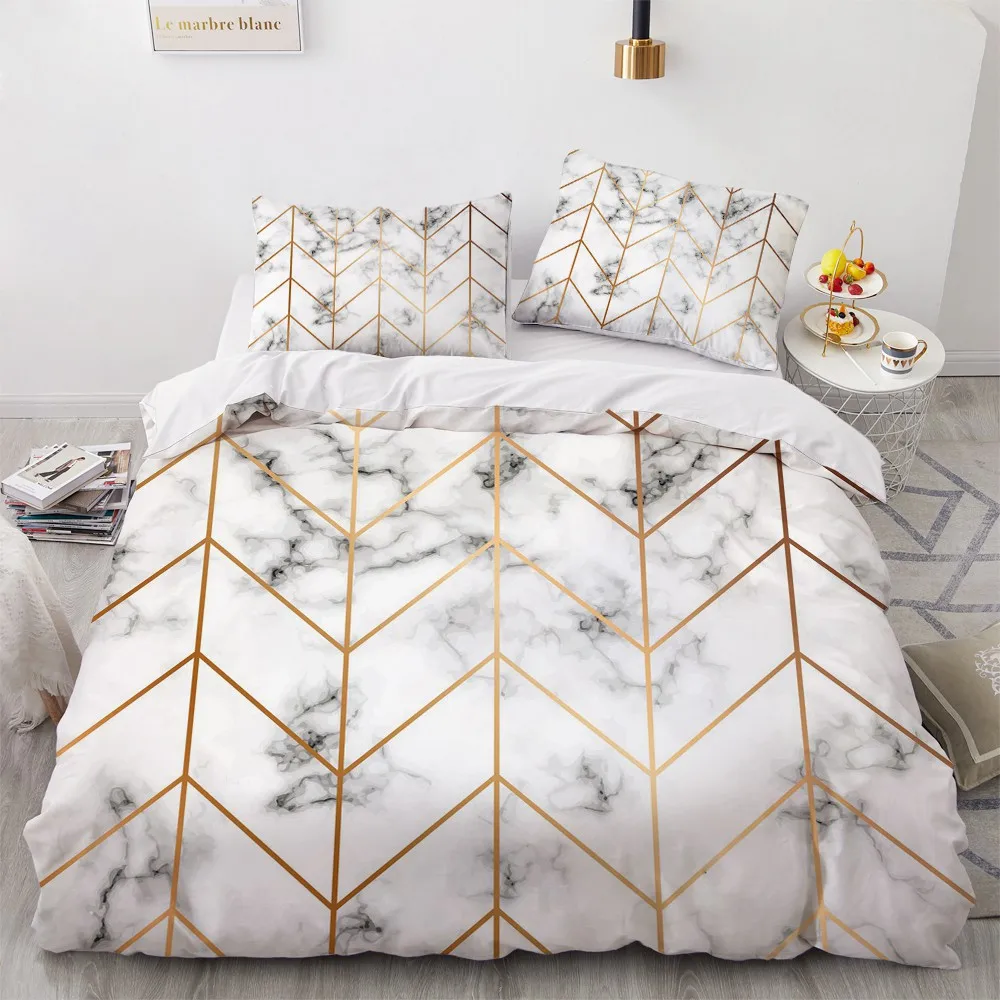 

3D White Duvet Cover Sets Custom Design Marbling Bed Linen Pillow Cottom Queen Super King Twin Size 140*200cm Modern Bedclothes