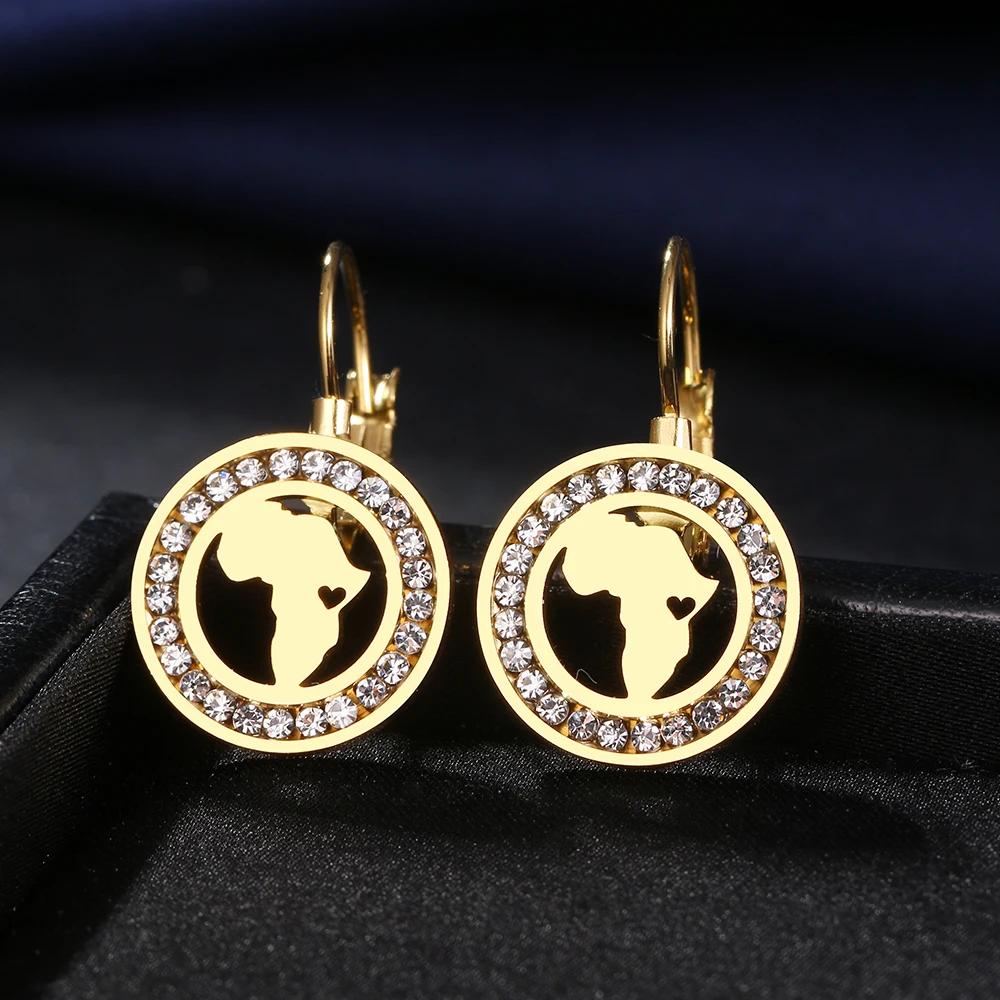 Stainless Steel Earrings 2022 Trend Map Of Africa 3A zircon Crystal Fashion Charm Earrings For Women Jewelry Party Best Gifts