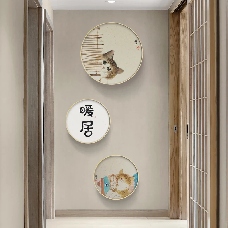 GY Sleepy Cat Log Style Decorative Painting round Living Room Hanging Painting Cat Painting Restaurant Hallway Mural