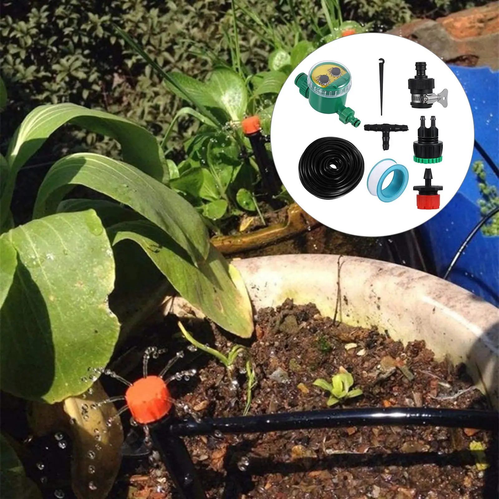 

Garden Irrigation System Timer Drippers 30m Water Hose Ground Stake Adjustable Drippers Home Garden Flower Watering System