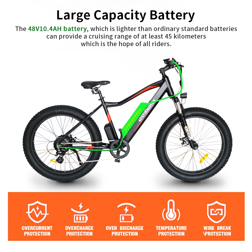 Verkauf AOSTIRMOTOR Elektrische Fahrrad 48V 10,4 Ah Lithium-Batterie EBike 750W 7 Geschwindigkeit Fett Reifen Elektrische Mountainbike