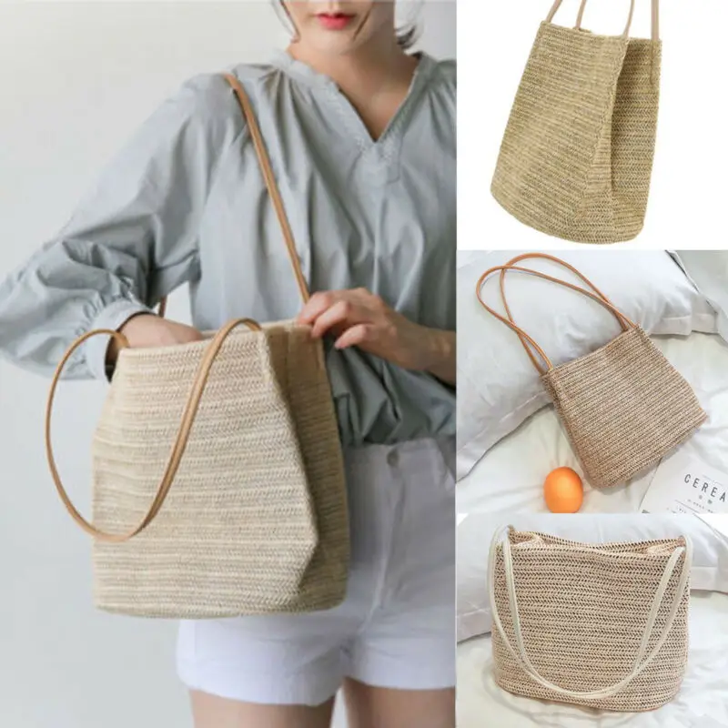 Женская соломенная сумка из ротанга винтажная через плечо Пляжная летняя