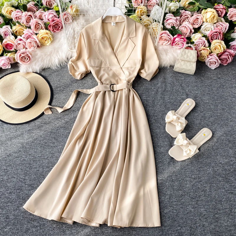 Женское платье с воротником коротким пышным рукавом элегантное размера плюс на