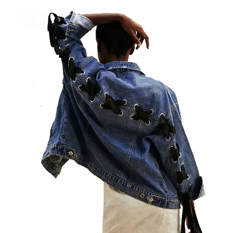 Hee Grand/Женская Осенняя обувь Джинсовая куртка со шнуровкой крест накрест