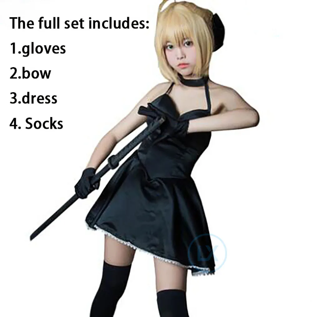 Аниме FGO Zero Fate Black Dress Stay Night Сабер альтер артурия Пендрагон косплей костюм на