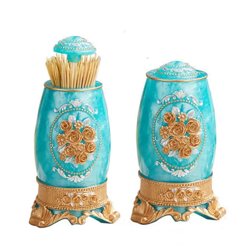 

New Design Blue Vintage Automatic Toothpick Holder European Style Toothpick Dispenser Box Organizer 8 *13cm Table Decoration