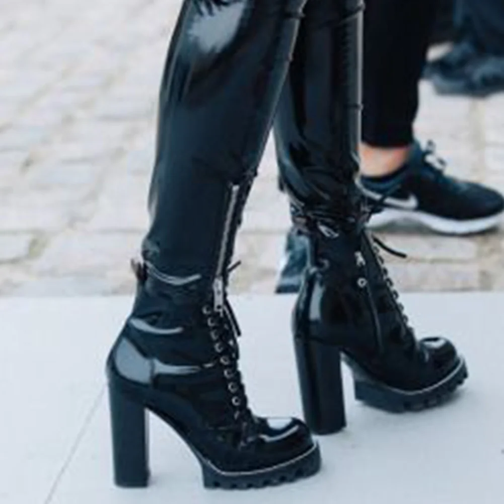 

2020 luxury Brand Genuine Patent Leather Women Shoes Ankle Boots Fashion Platform High Heels Woman Shoes Boots female