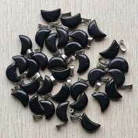 fashion good quality natural black obsidian stone moon shape charm pendants for diy jewelry making wholesale 50pcs free shipping