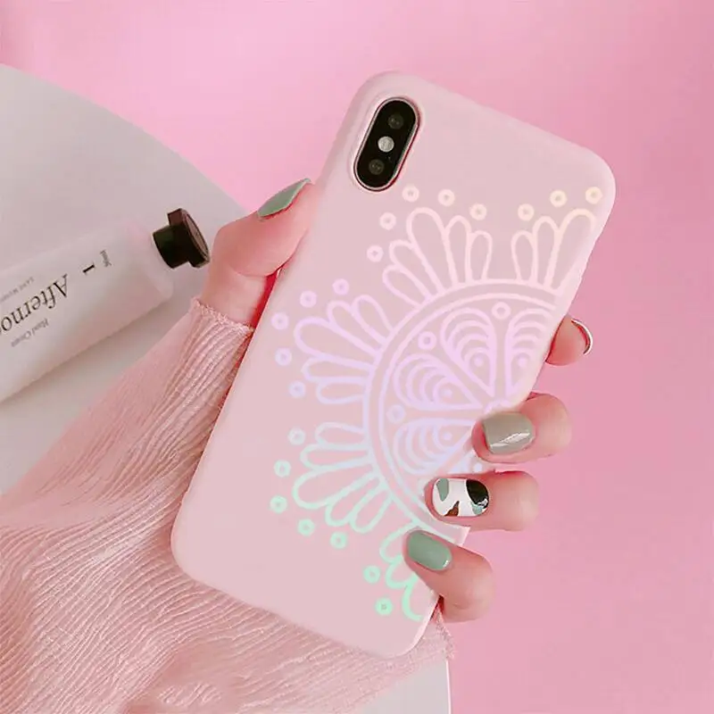 

Mandala Lace Flower Phone Case Candy Color for iPhone 6 7 8 11 12 s mini pro X XS XR MAX Plus