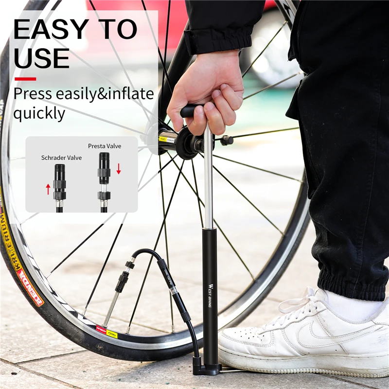 

WEST BIKING Bike Foot Pump 120PSI High Pressure With Gauge Mini Portable Alloy Pump For Schrader Presta Valve Tire Air Inflator