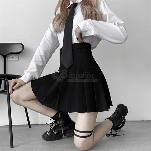 Женский новый модный костюм, белая рубашка в студенческом стиле, черная плиссированная юбка JK, из двух частей, Женская Популярная летняя одежда для девочек