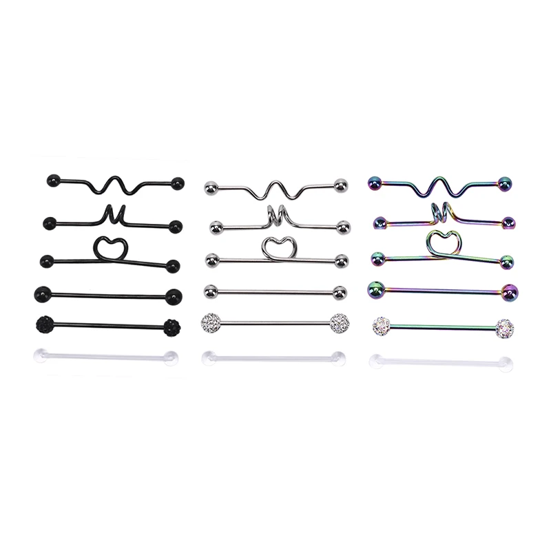 6 шт./компл. промышленные серьги гантели Сердце Стрелка Радуга из нержавеющей
