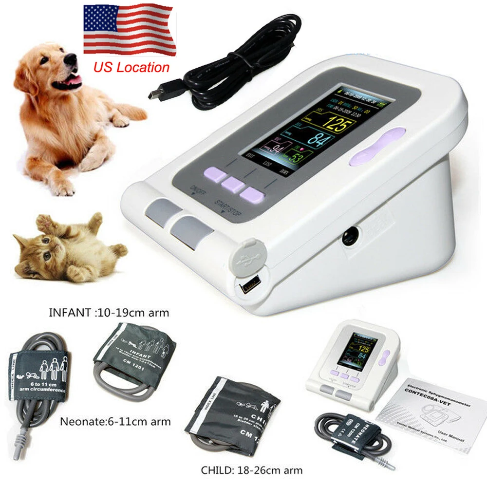 CONTEC08A-VET Digital Blood Pressure Monitor Veterinary OLED Automatic Sphgmomanometer BP Machine 6-11/10-19/18-26CM NIBP Cuff