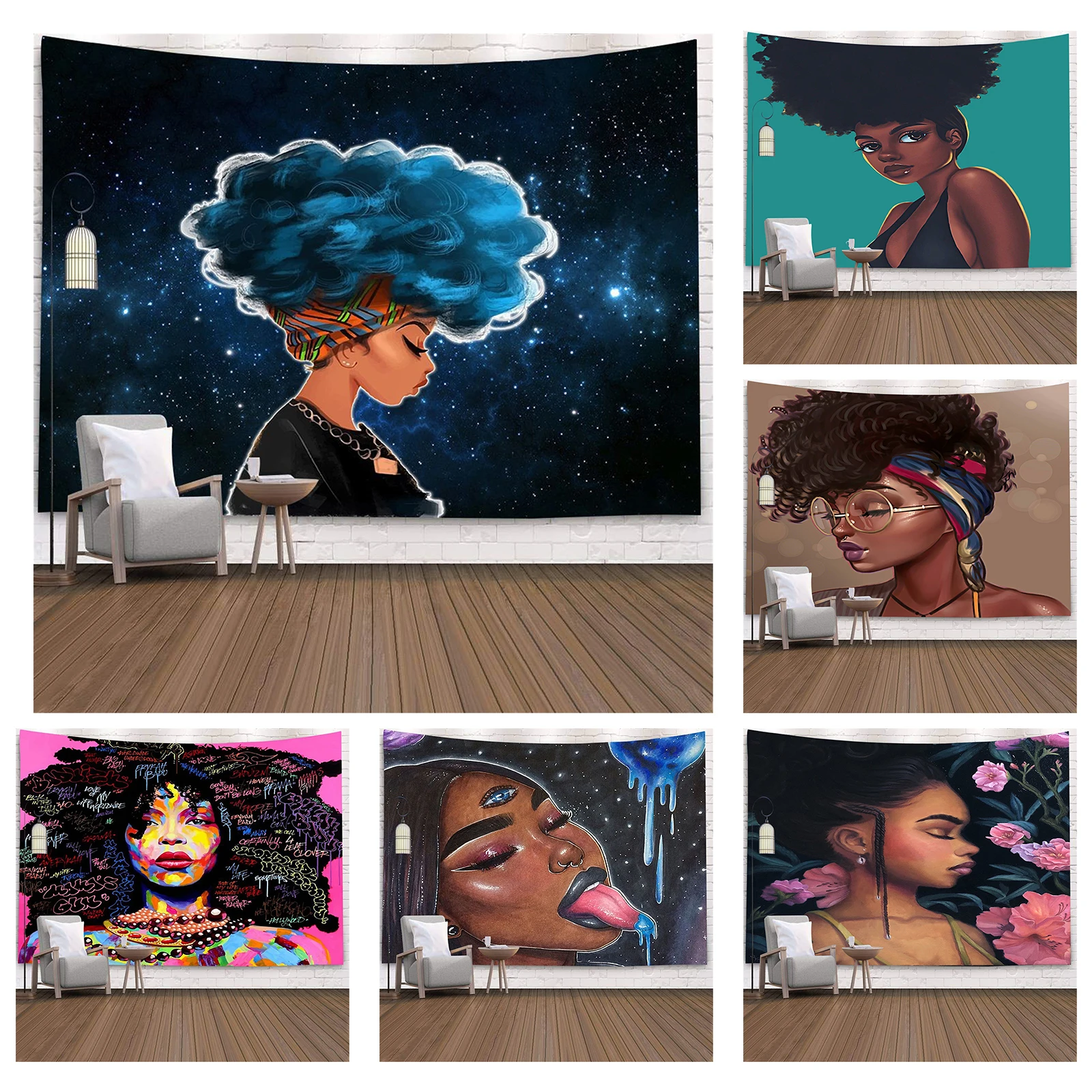 

Wall Hanging Tapestry Beautiful Women Pattern Tapestries Fairytale Colorful for Home Dorm Fantasy Decor Yoga Camp Mat 95X73cm