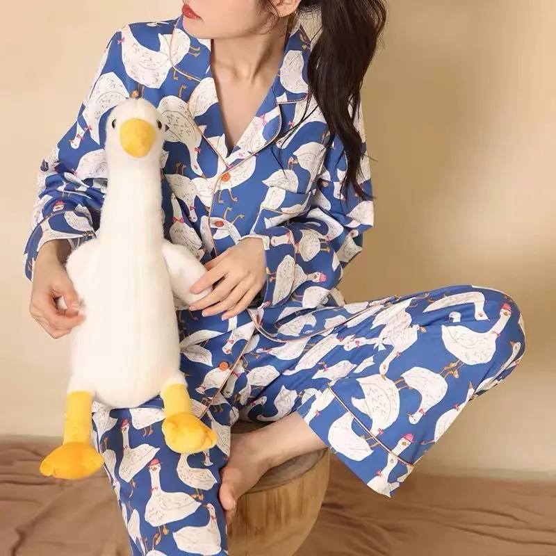 Пижамный комплект женский с цветочным принтом уютная Милая свободная пижама