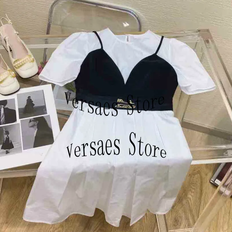 

Женское платье с круглым вырезом, роскошное Брендовое платье трапециевидной формы с принтом букв и рукавами принцессы, 2021