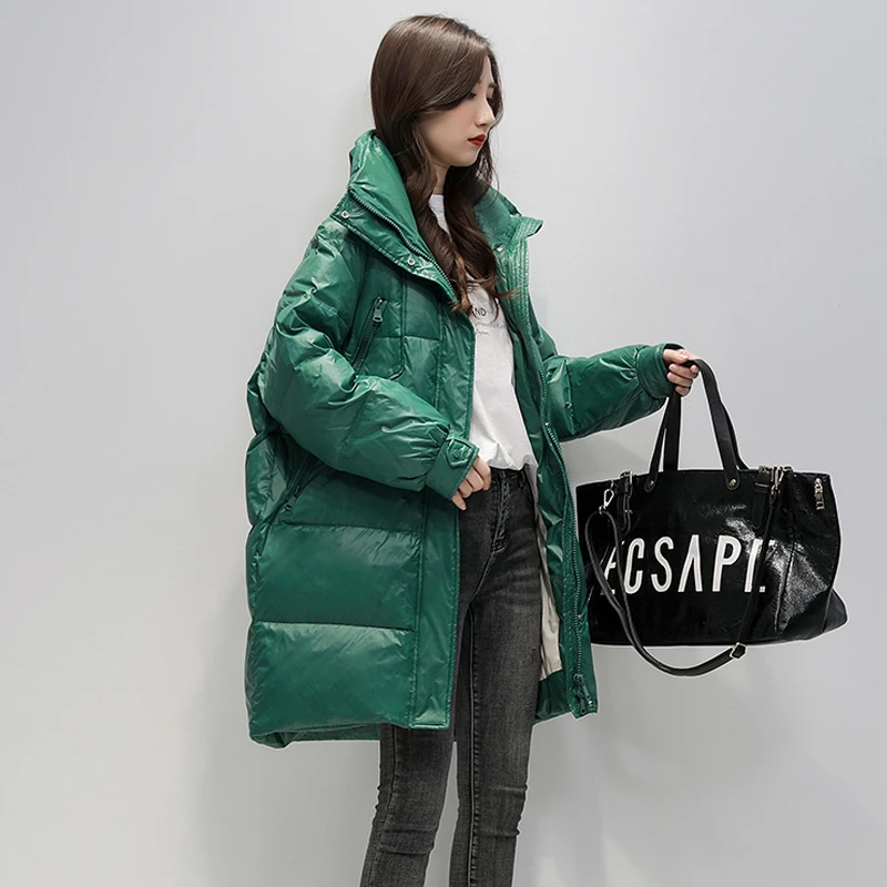 Новая женская куртка на белом утином пуху 90% зимнее длинное пальто женское