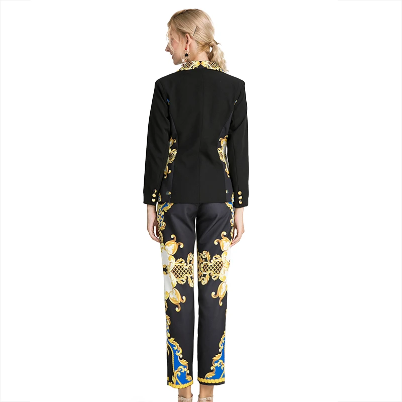 2019 осенний модный подиумный женский Костюм геометрический цветочный принт