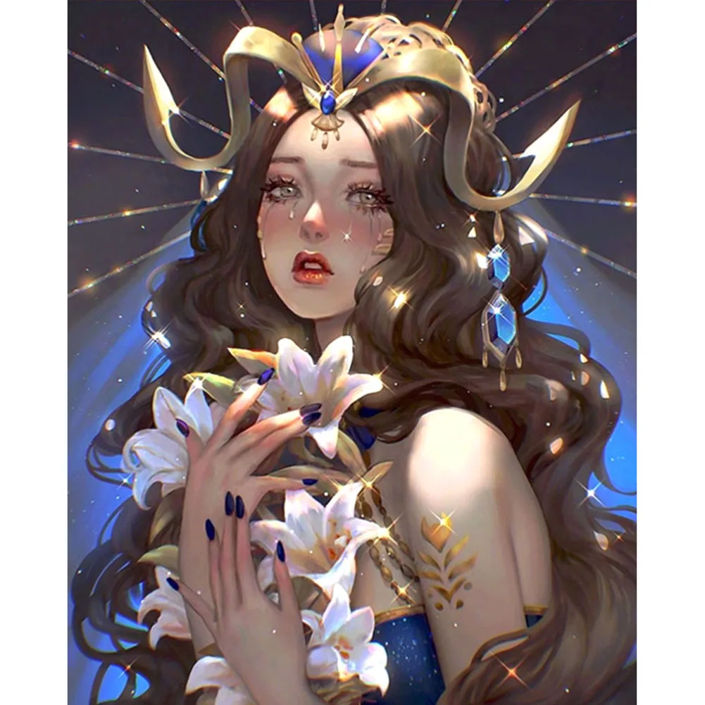Цифровая картина маслом богиня со слезами и длинными волосами 40*50 см|Картины по