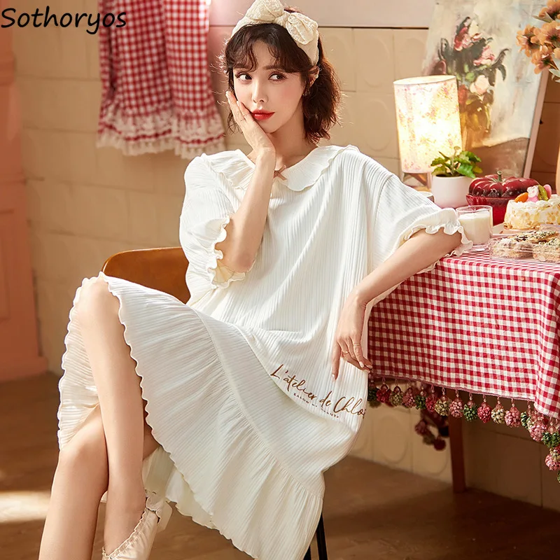 

Women Short Sleeve Nightgowns Cartoon Sleepshirts Sweet Kawaii Student Loose Sleepwear Ulzzang Leisure Breathable Clothes Lounge