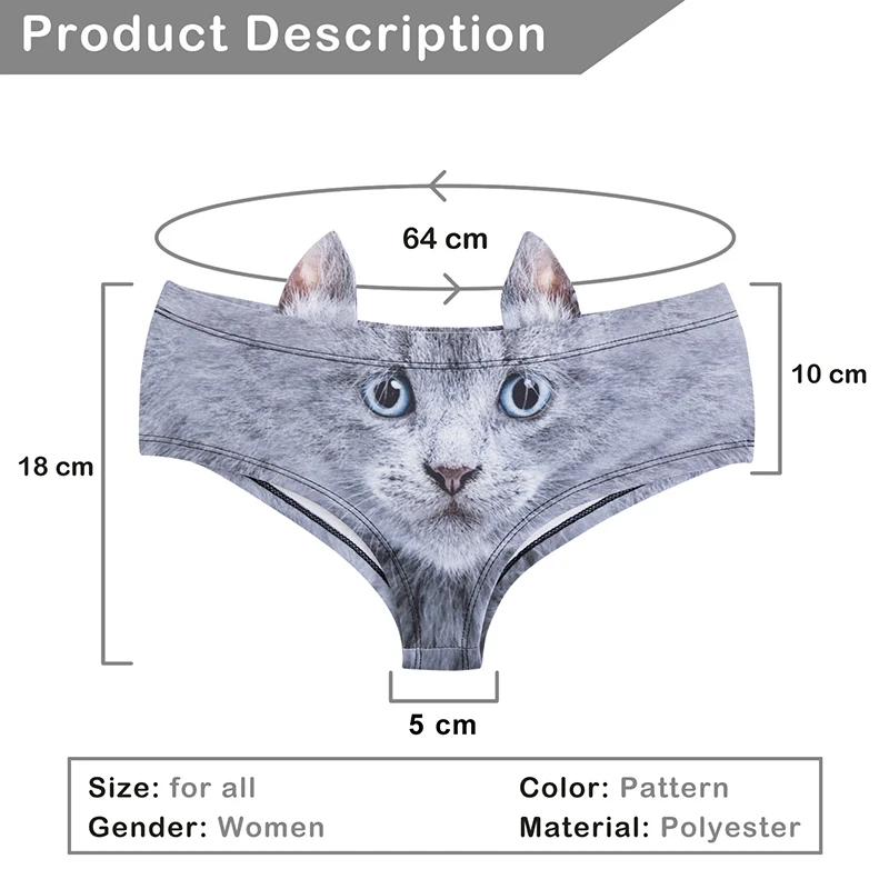 

Women Sexy Animals Pattern Panties Knickers 3D Printing Pig Cat Briefs Bull Dog Cheetah with Ears Lift Up Low Waist Lingerie