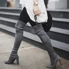 Женские высокие сапоги на шнуровке, универсальные Сапоги выше колена из искусственной кожи на высоком каблуке, зима 2021